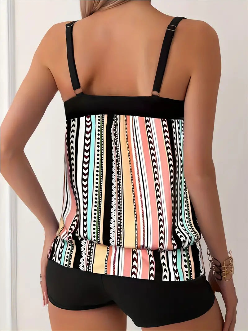 LB | Tankini w paski z nadrukiem