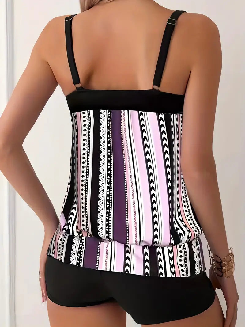 LB | Tankini w paski z nadrukiem