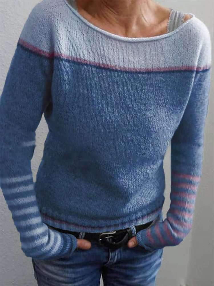 LB | Sweter z dzianiny colorblock z rękawami w paski