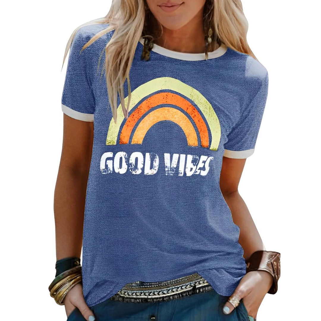 LB | Elegancki t-shirt retro rainbow good vibes