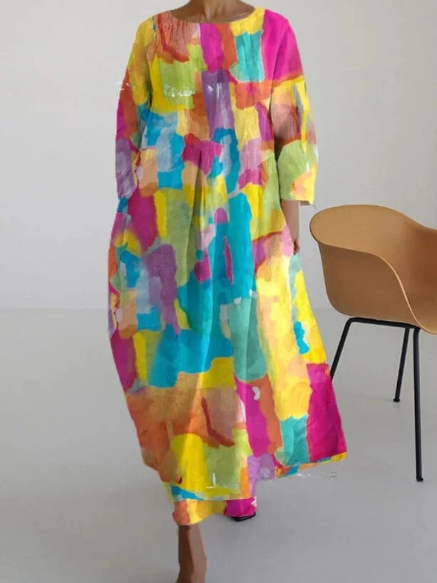 LB | Elegancka kolorowa letnia sukienka maxi