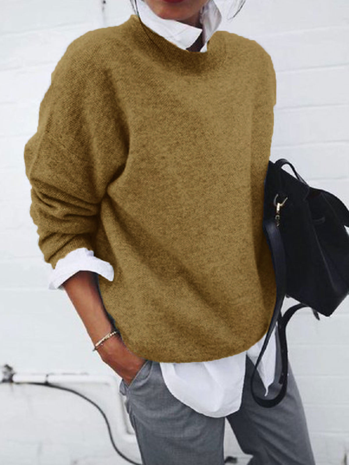 LB | Casualowy sweter z dzianiny z okrągłym dekoltem