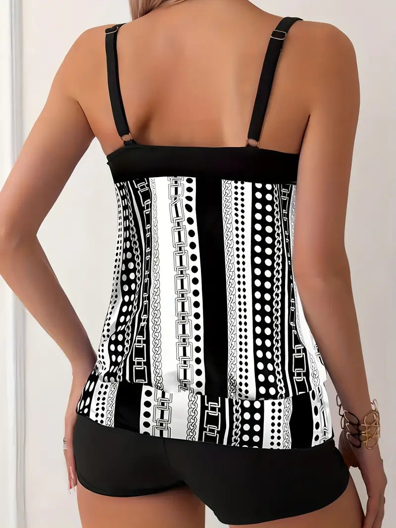 LB | Tankini w paski z nadrukiem