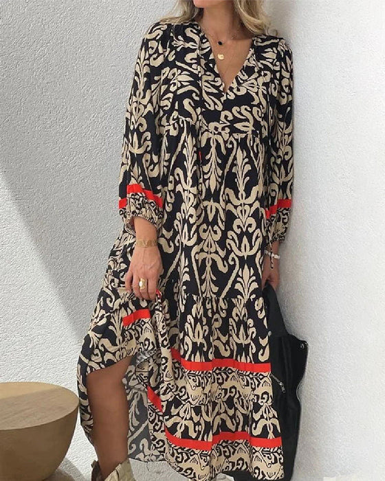 LB | Elegancka sukienka maxi w stylu bohemy z nadrukiem