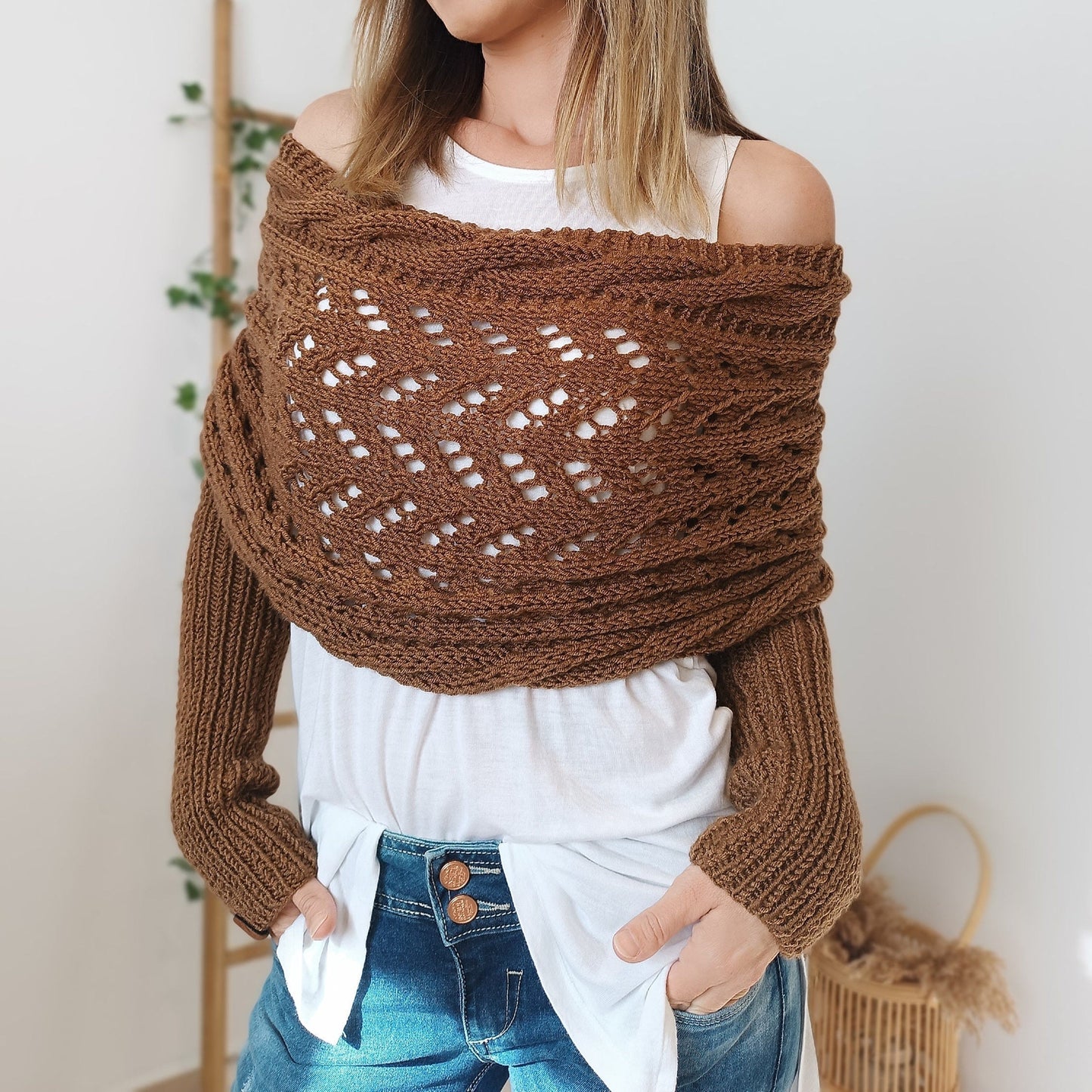 LB | Elegancki sweter z dzianiny z ażurowymi detalami