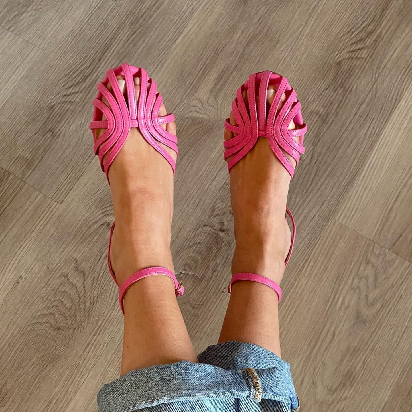LB | Hollow Out Round Toe Ankle Strap Shoes