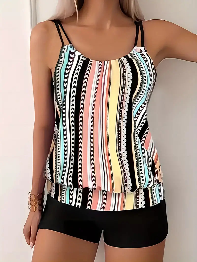 LB | Tankini w paski z nadrukiem
