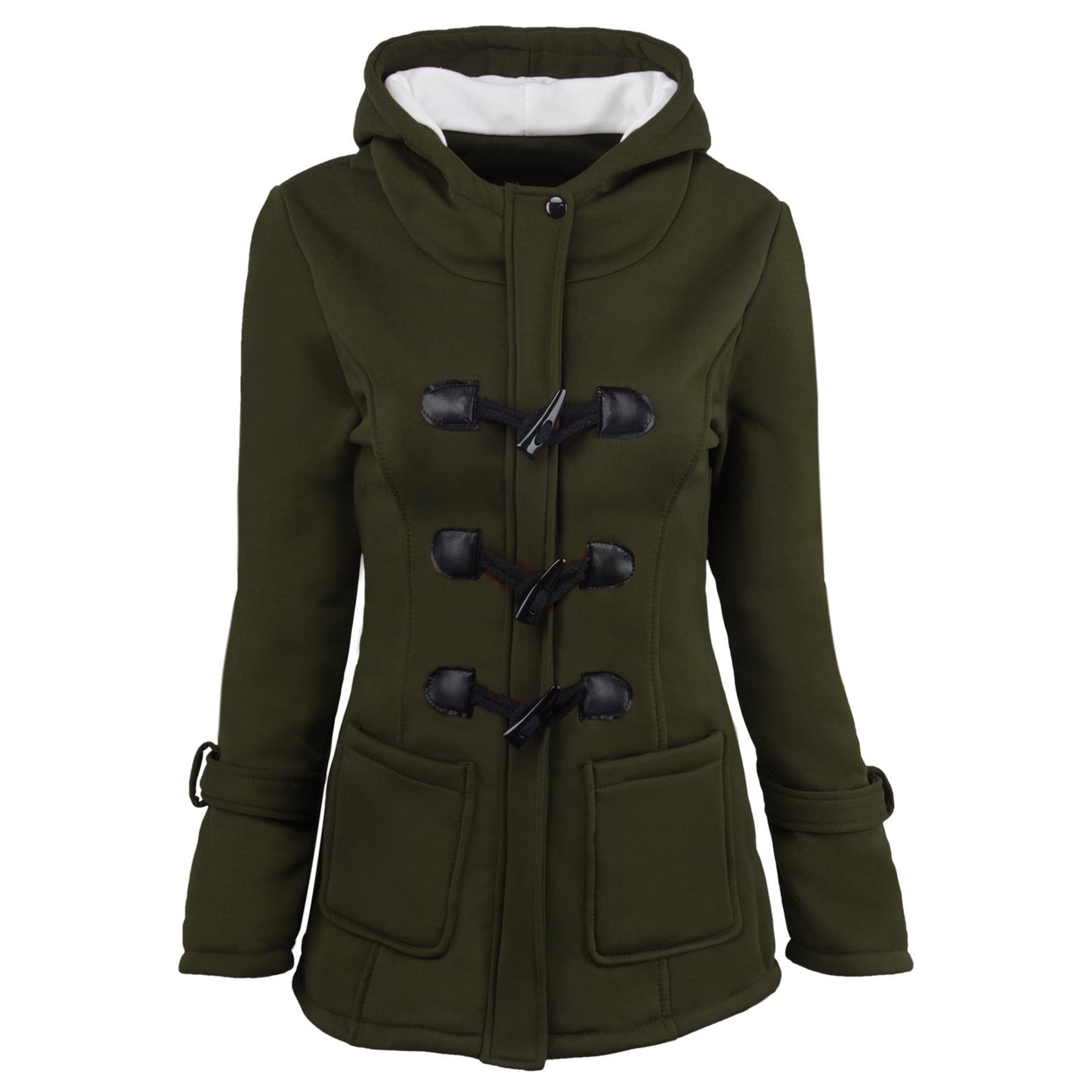 Button Pocket Long Warm Hooded Trench Coat - Meet Yours Fashion - 3