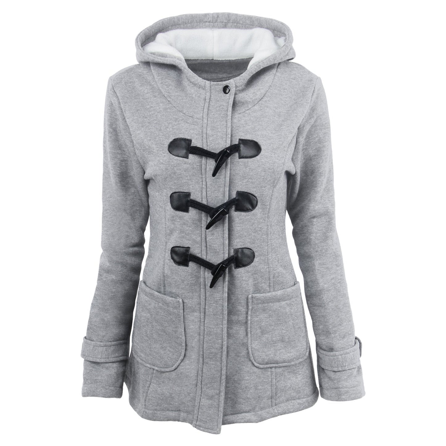 Button Pocket Long Warm Hooded Trench Coat - Meet Yours Fashion - 2