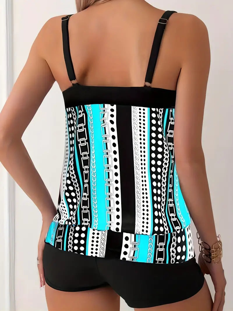 LB | Tankini w paski z nadrukiem