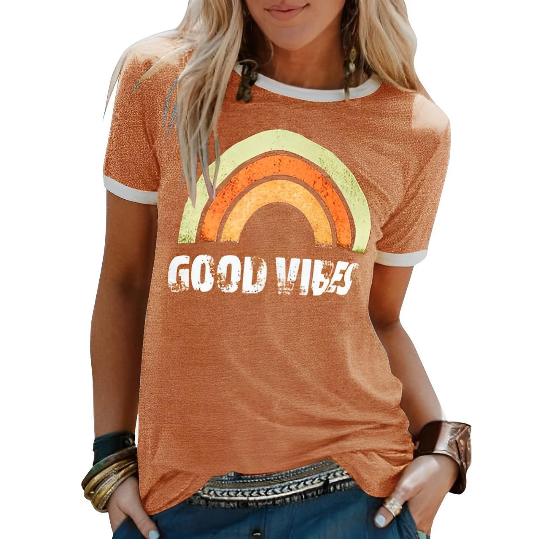 LB | Elegancki t-shirt retro rainbow good vibes