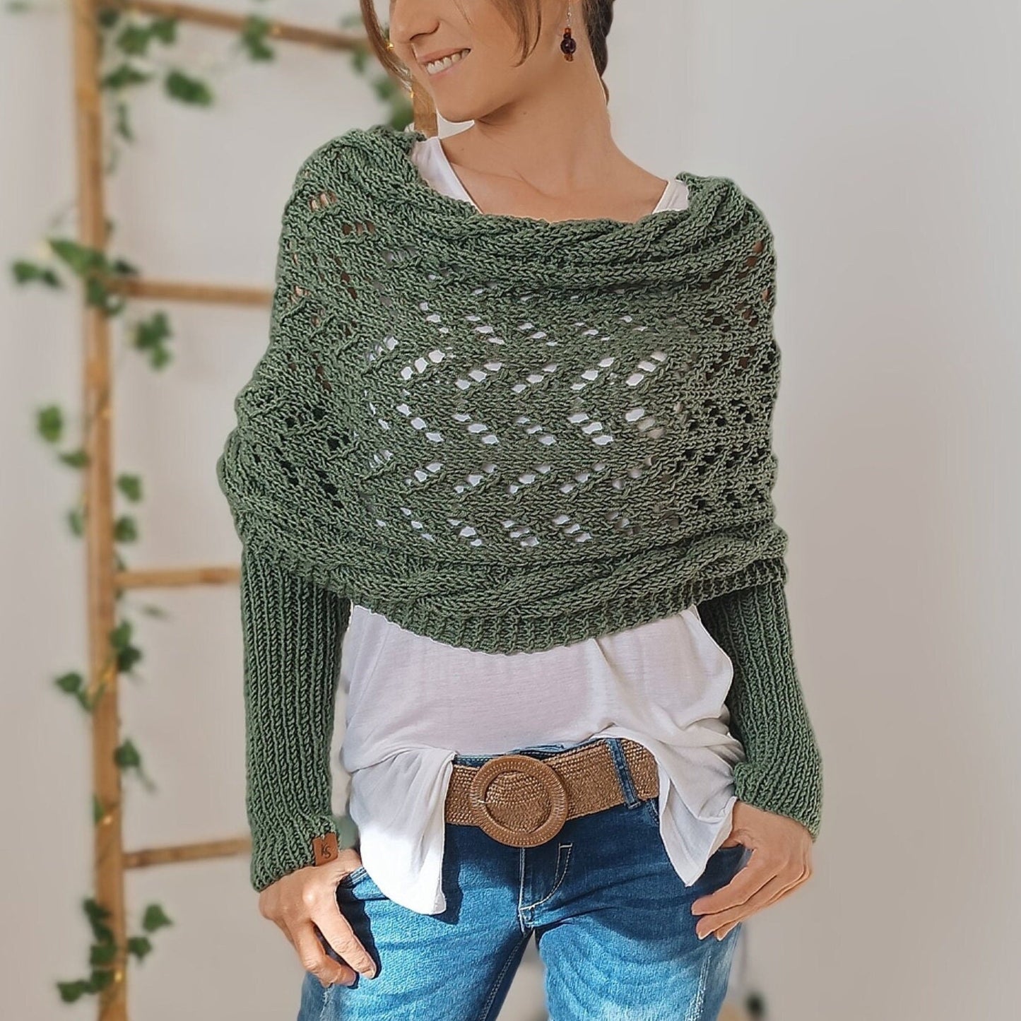 LB | Elegancki sweter z dzianiny z ażurowymi detalami