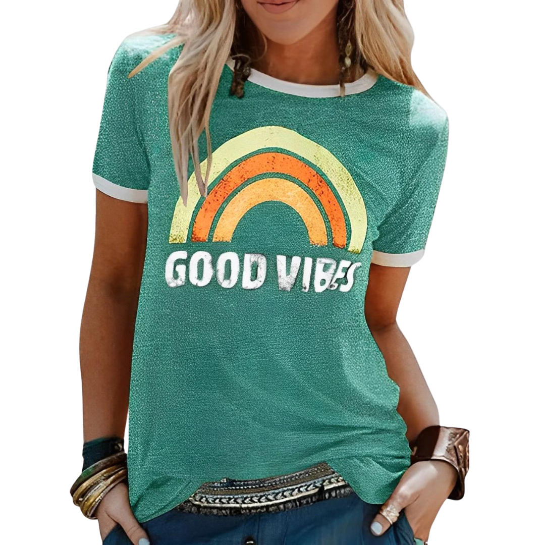 LB | Elegancki t-shirt retro rainbow good vibes