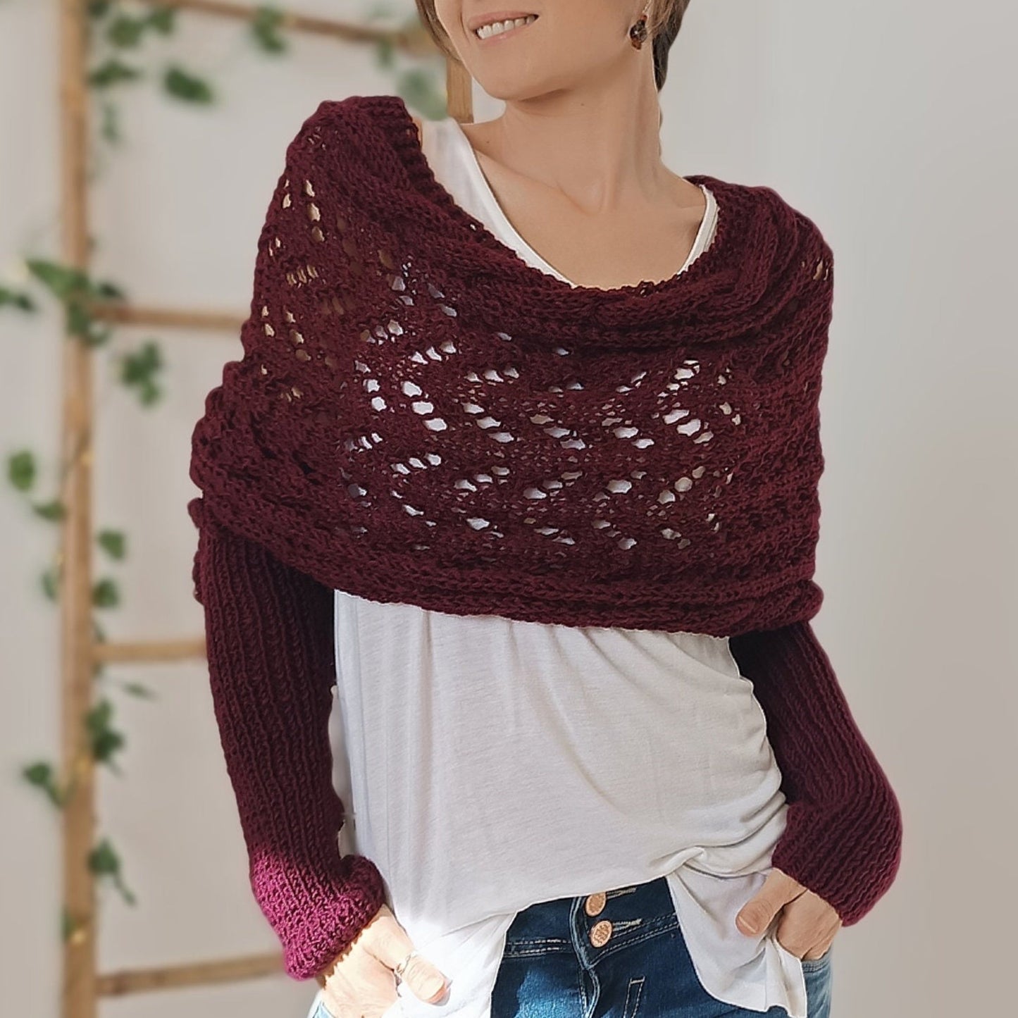 LB | Elegancki sweter z dzianiny z ażurowymi detalami