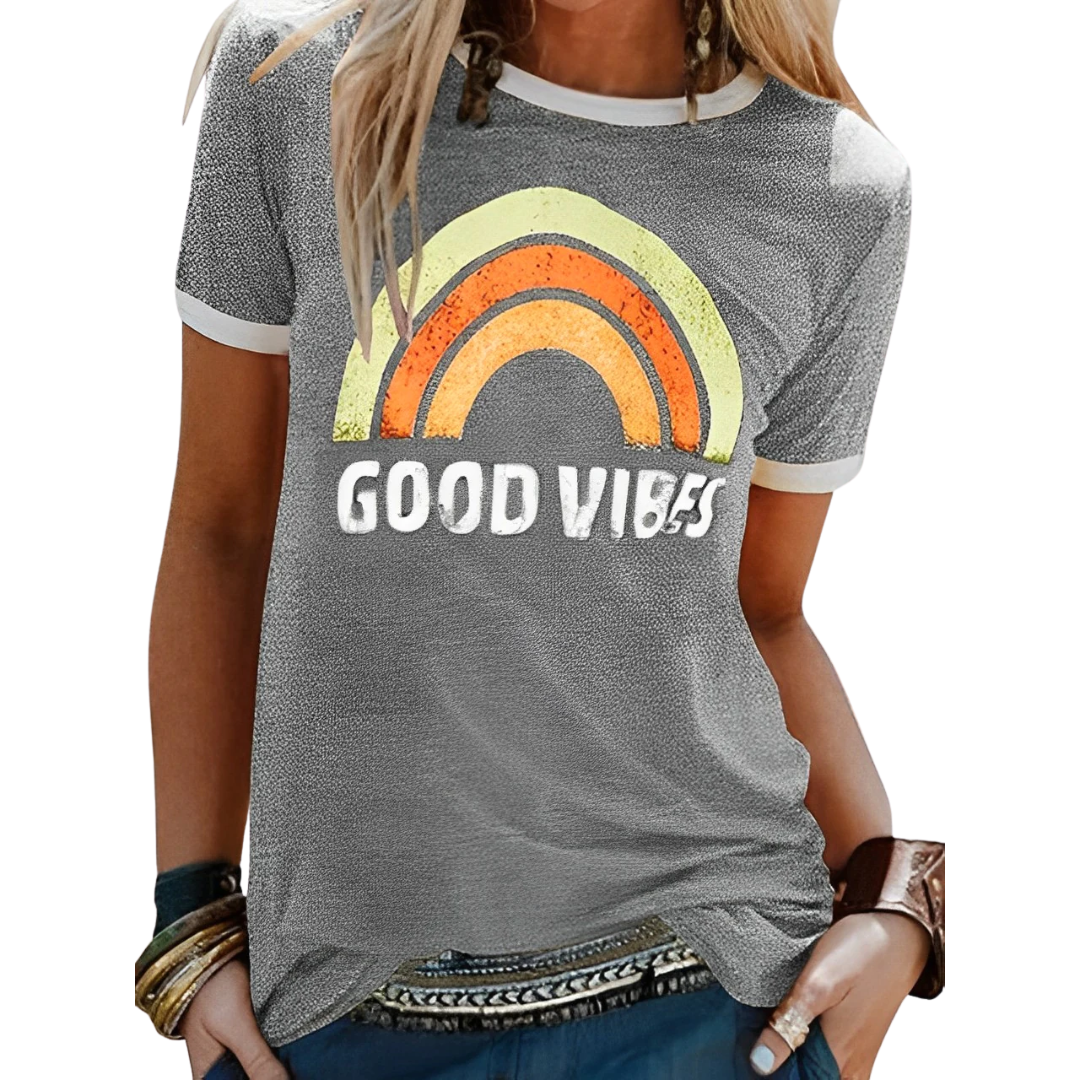 LB | Elegancki t-shirt retro rainbow good vibes