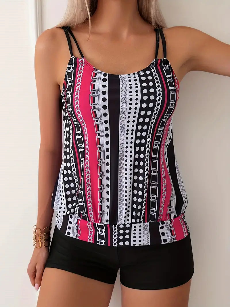 LB | Tankini w paski z nadrukiem