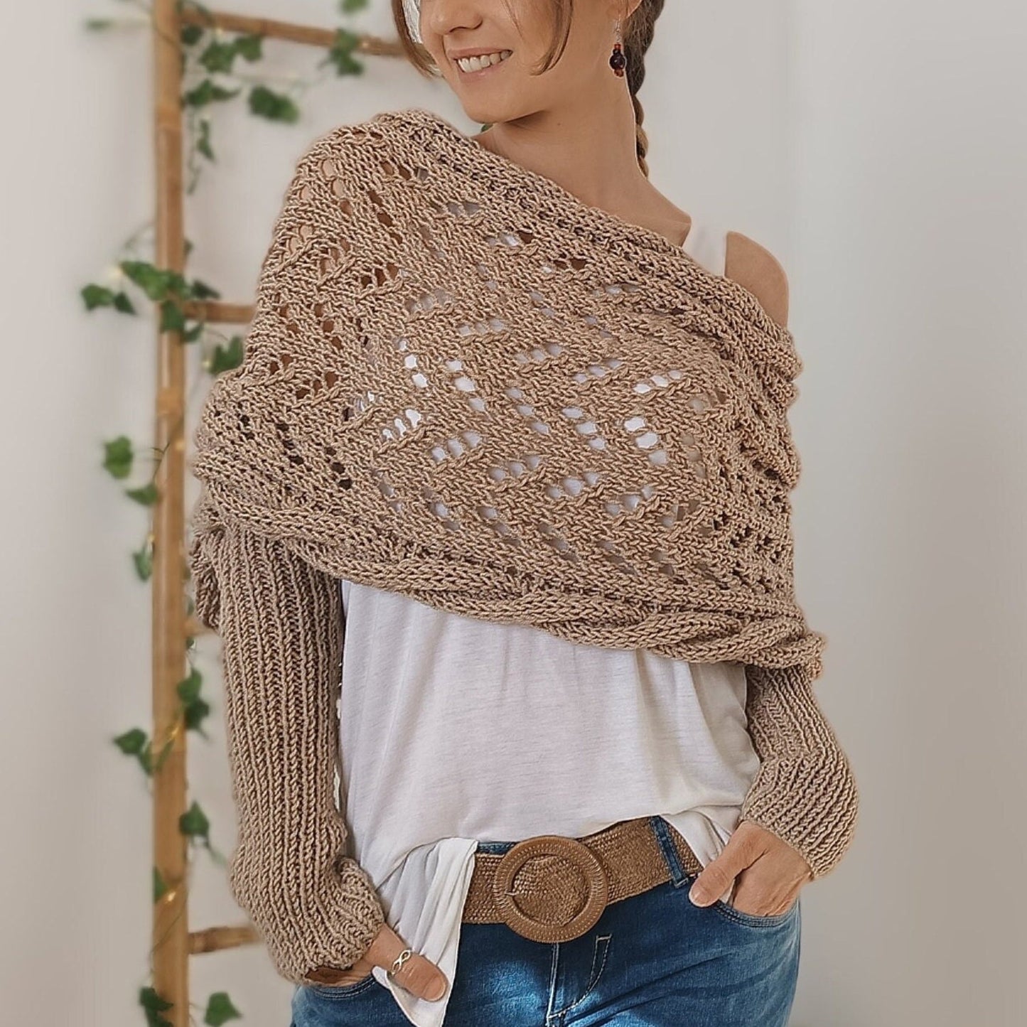 LB | Elegancki sweter z dzianiny z ażurowymi detalami
