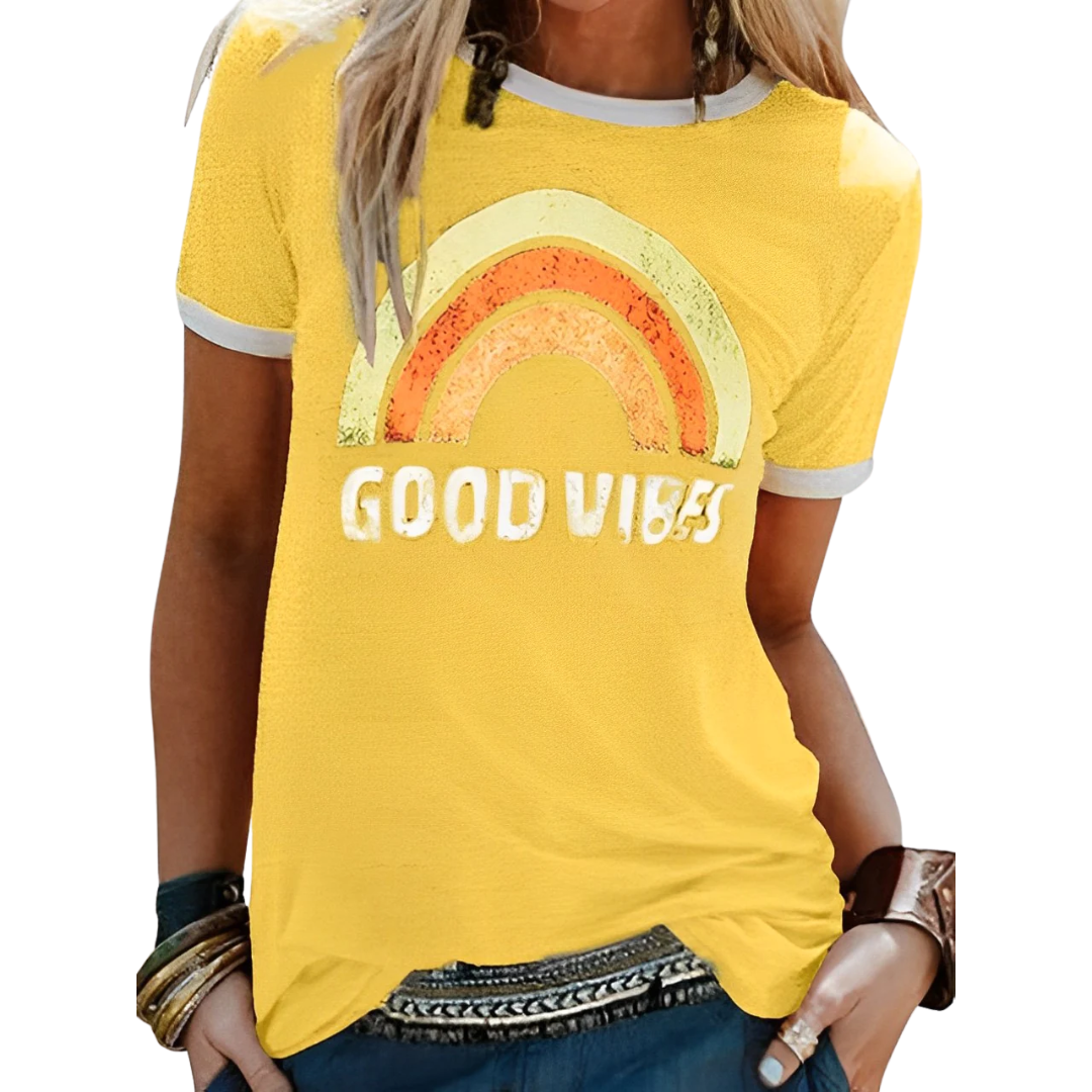 LB | Elegancki t-shirt retro rainbow good vibes