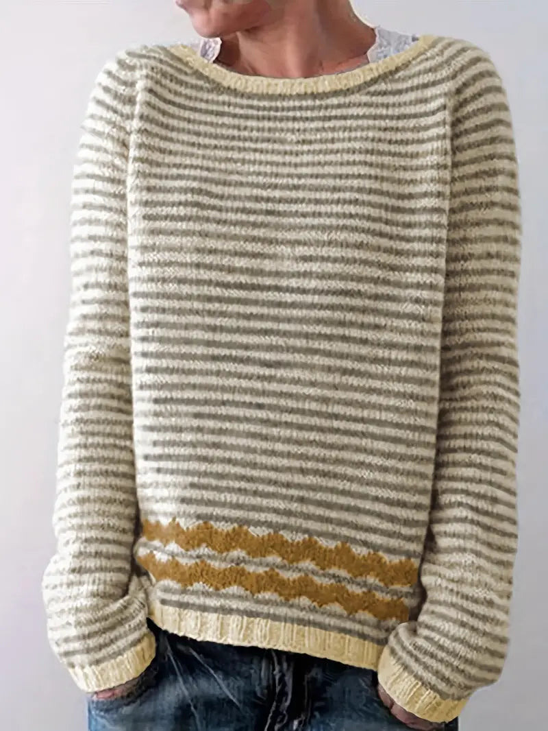 LB | Sweter z dzianiny w paski z geometrycznym wzorem