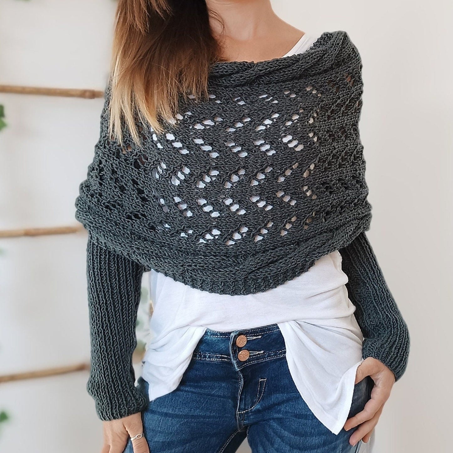 LB | Elegancki sweter z dzianiny z ażurowymi detalami