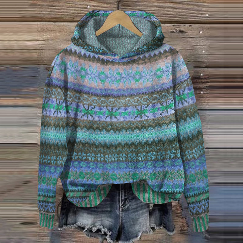 LB | Wzorzysta bluza z kapturem