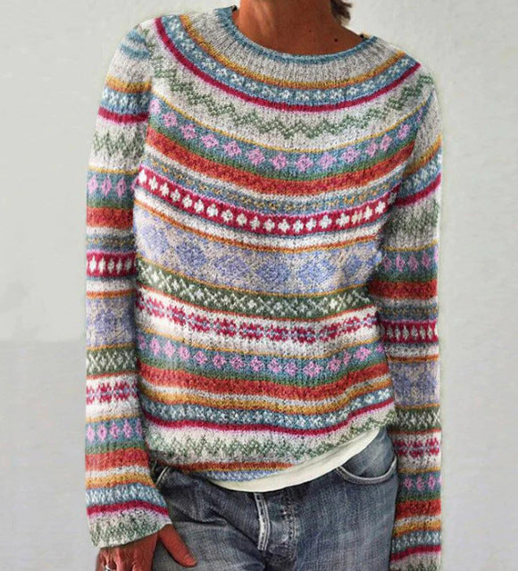 LB | Sweter z dzianiny we wzór vintage