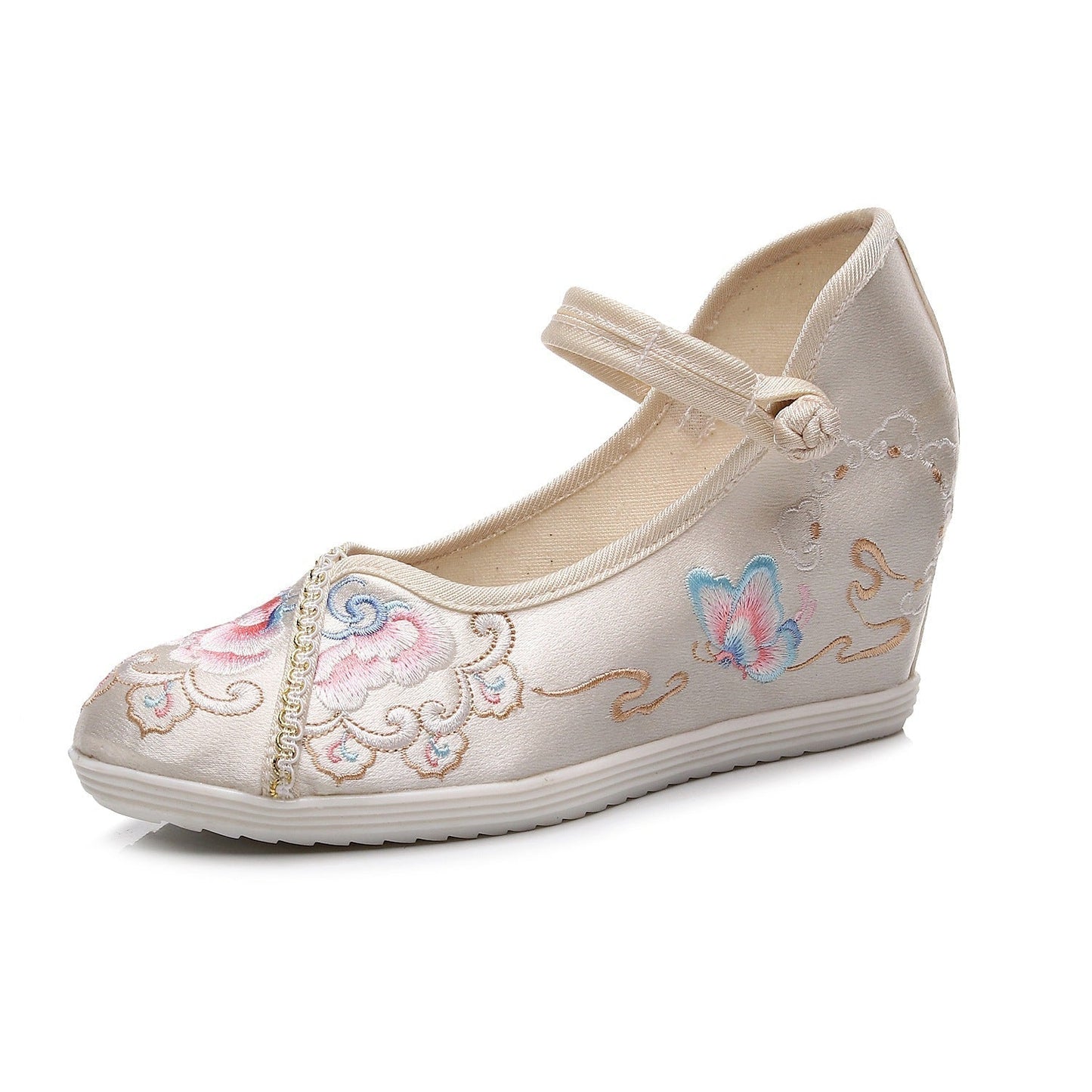 LB | Eleganckie haftowane buty na koturnie