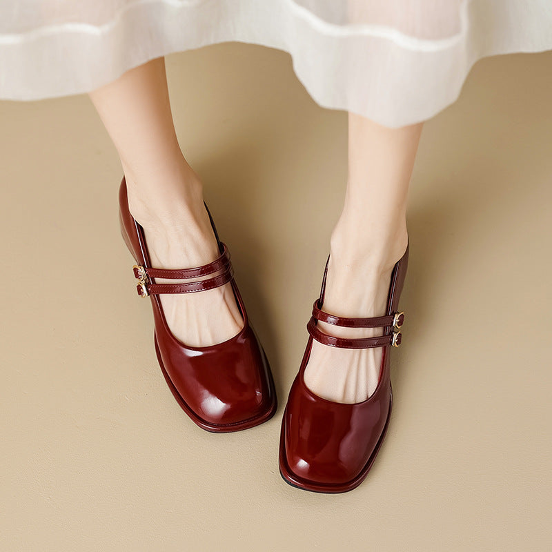 LB | Buty vintage z podwójnym paskiem i blokowym obcasem