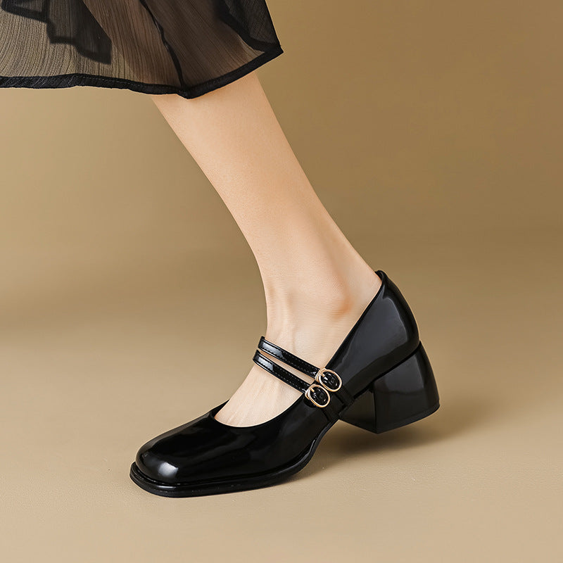 LB | Buty vintage z podwójnym paskiem i blokowym obcasem