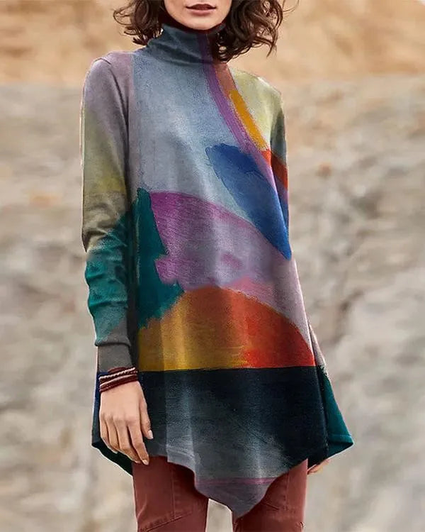LB | Sweter z golfem inspirowany sztuką abstrakcyjną