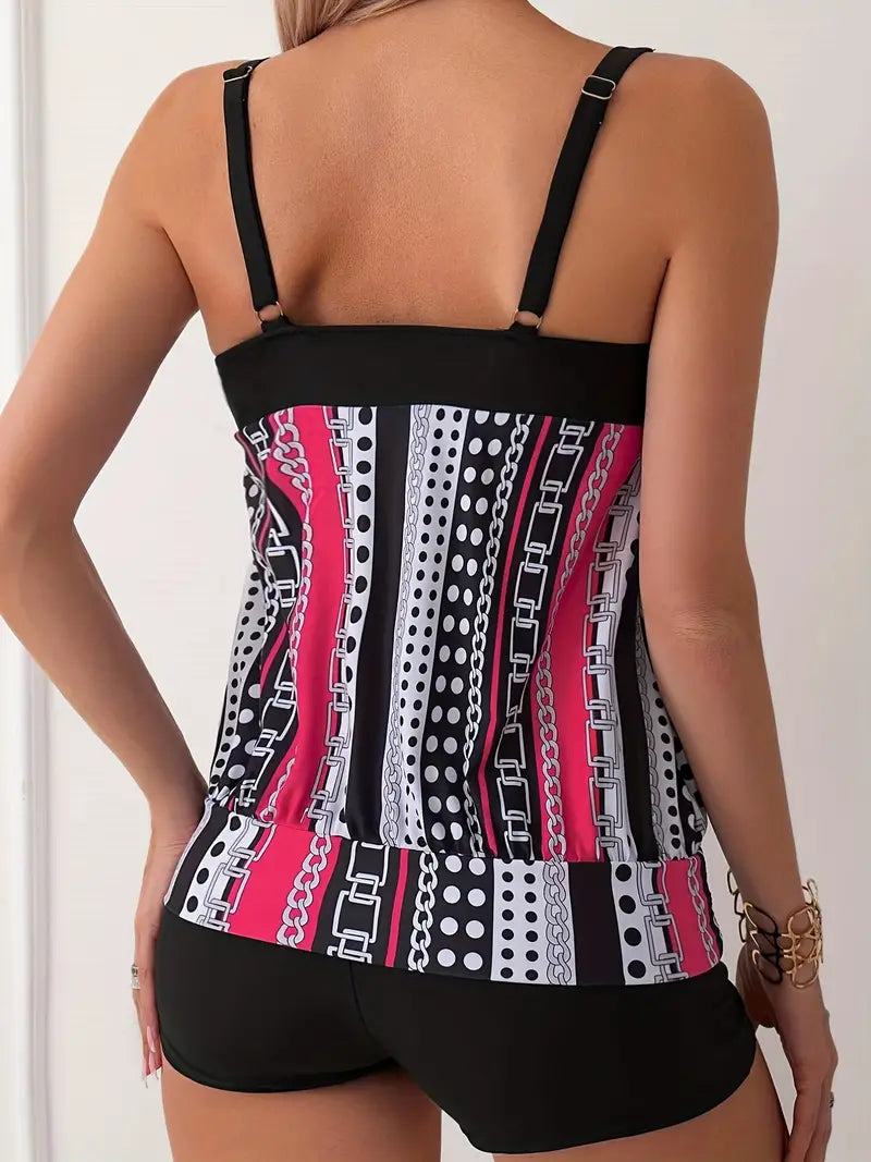 LB | Tankini w paski z nadrukiem