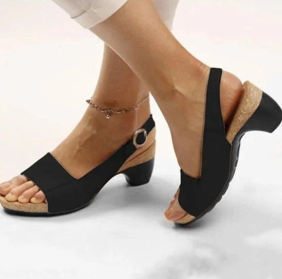 LB | Otwarte sandały slingback z blokowym obcasem
