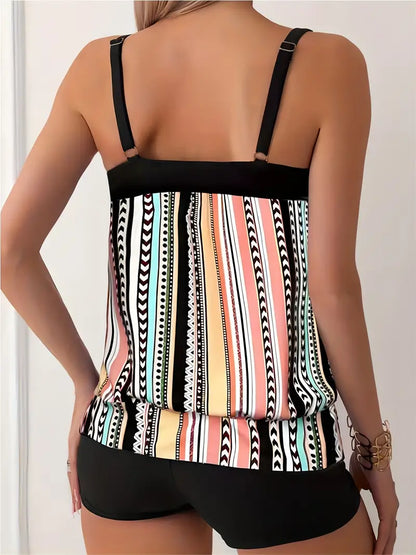 LB | Tankini w paski z nadrukiem