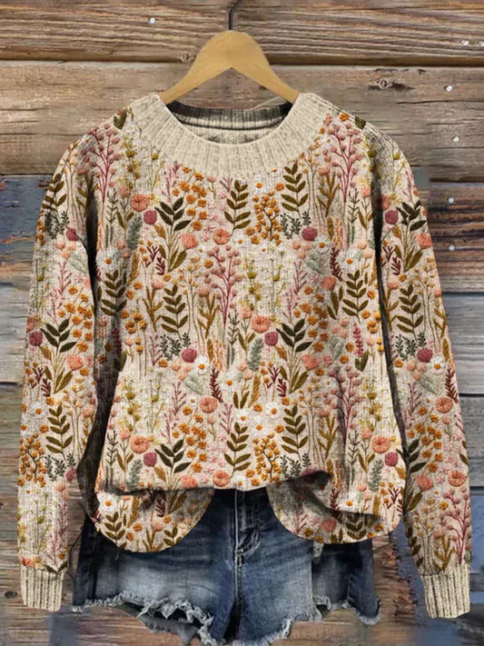LB | Vintage sweter z dzianiny w kwiaty