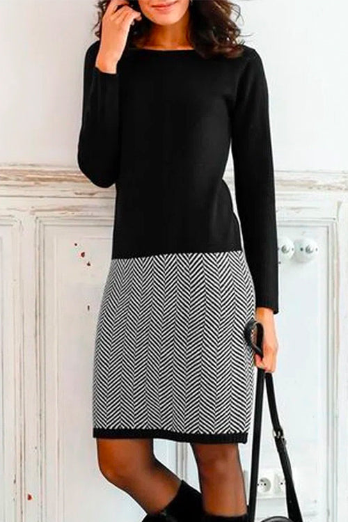 LB | Elegancka dwukolorowa dzianinowa sukienka mini