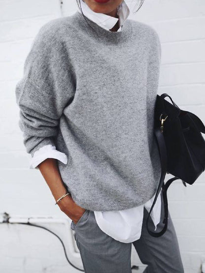 LB | Casualowy sweter z dzianiny z okrągłym dekoltem