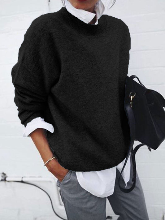LB | Casualowy sweter z dzianiny z okrągłym dekoltem
