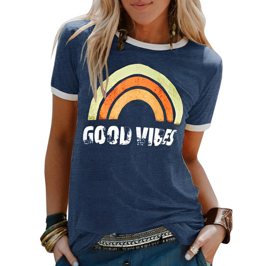 LB | Elegancki t-shirt retro rainbow good vibes