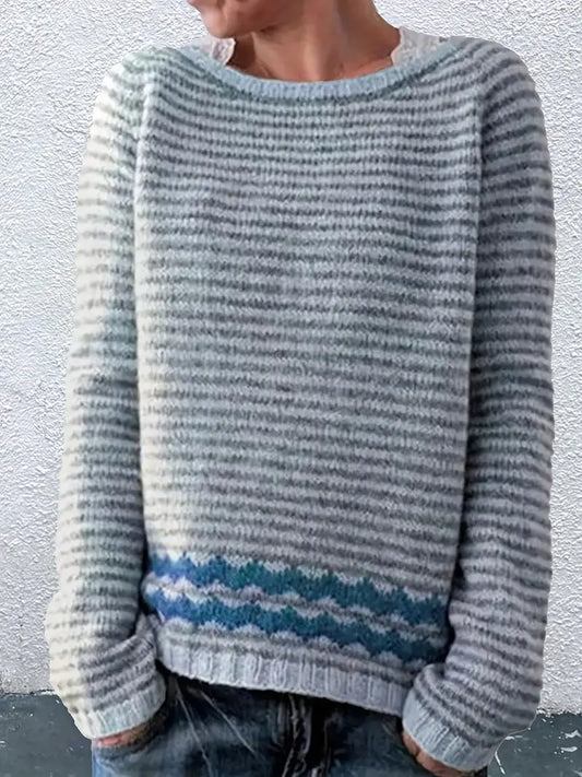 LB | Sweter z dzianiny w paski z geometrycznym wzorem