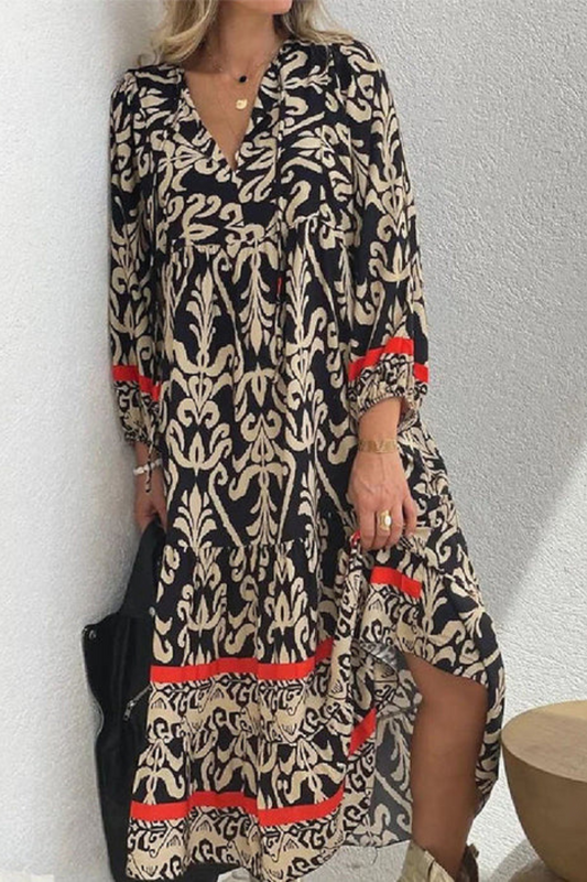 LB | Elegancka sukienka maxi w stylu bohemy z nadrukiem