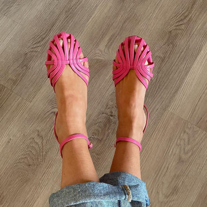 LB | Hollow Out Round Toe Ankle Strap Shoes