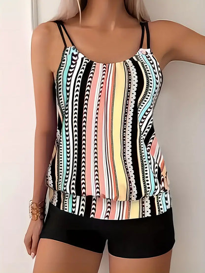 LB | Tankini w paski z nadrukiem