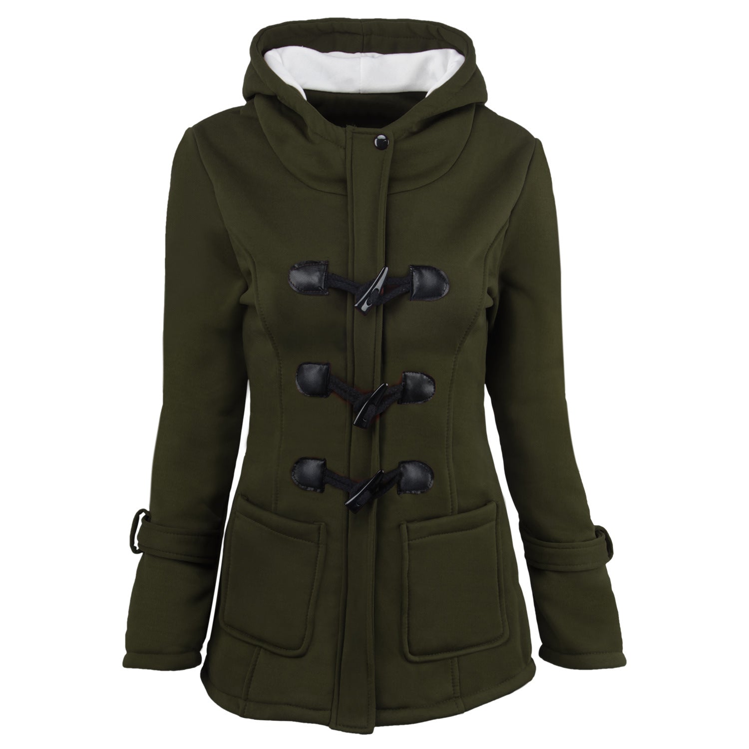 Button Pocket Long Warm Hooded Trench Coat - Meet Yours Fashion - 3