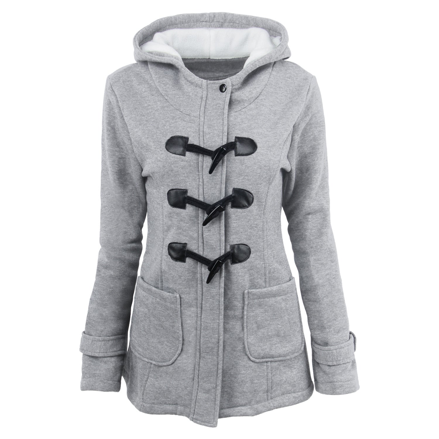 Button Pocket Long Warm Hooded Trench Coat - Meet Yours Fashion - 2