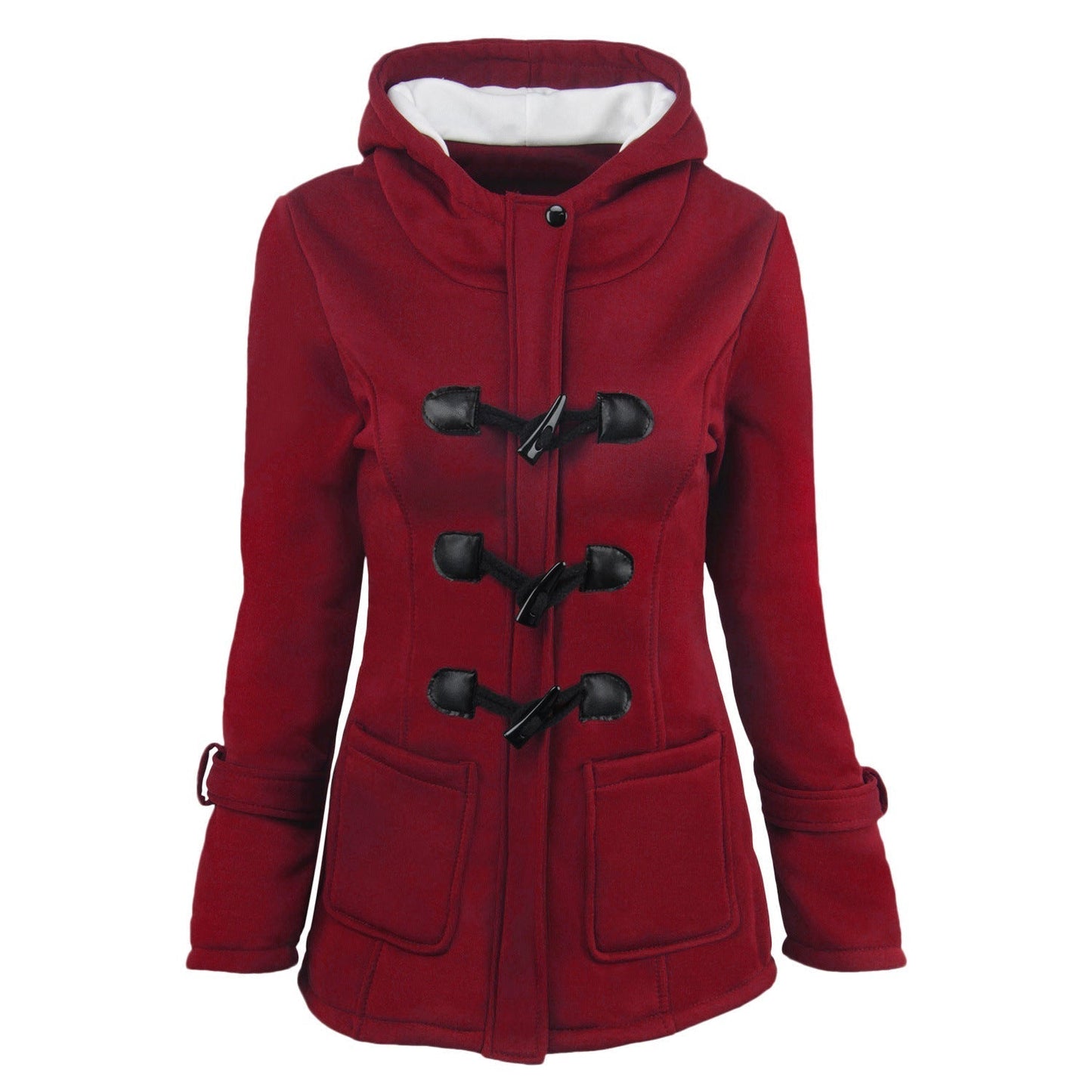 Button Pocket Long Warm Hooded Trench Coat - Meet Yours Fashion - 2
