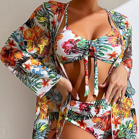 LB | 3-częściowe bikini w kwiaty z tuniką