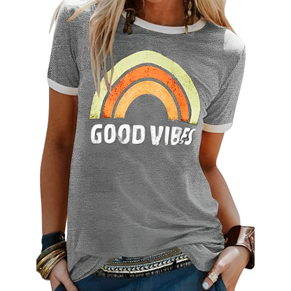 LB | Elegancki t-shirt retro rainbow good vibes