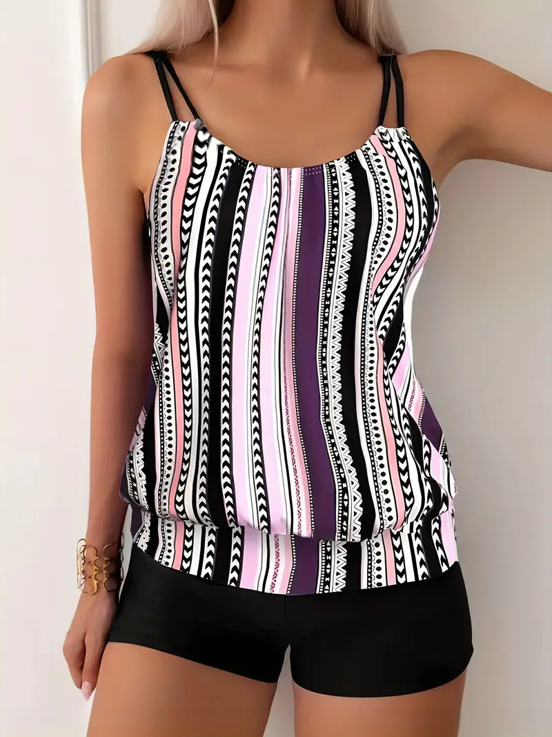 LB | Tankini w paski z nadrukiem