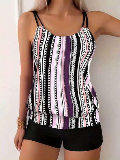LB | Tankini w paski z nadrukiem