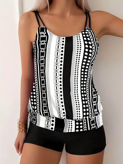 LB | Tankini w paski z nadrukiem